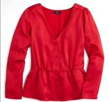 J Crew Long-Sleeve Peplum Top in Satin-Crepe Red Women's 6