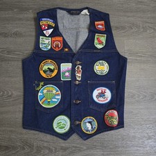 Vintage Wrangler Denim Vest USA Made State Patch Tour 80s Americana Women Medium