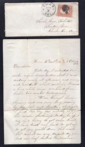 USA Civil War 1862 Newark Delaware Cover with Letter to London Grove Pa