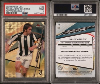 2020 Topps Finest UCL - Del Piero - Juventus - 1/1 Superfractor 1 Of 1 PSA 9