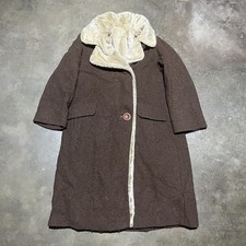 Vintage 50s Brown Wool Fur Lined Overcoat 1950s USA Union Made