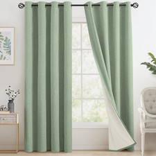 Sage Green Linen Curtains 100 Blackout Grommet Drapes 90 Inches Long,Full Room