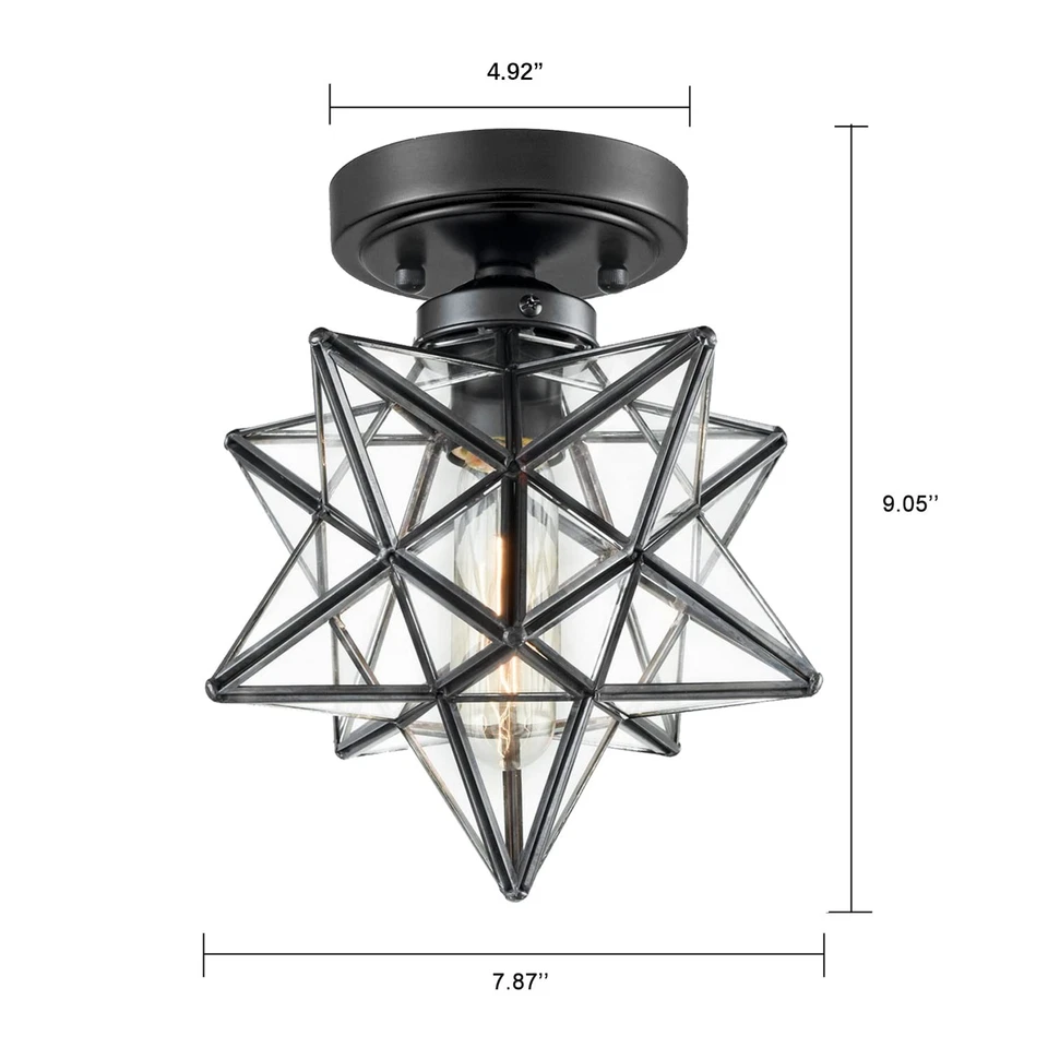 Industrial Moravian Star Ceiling Light with 8-inch Glass Shade, 1 Light - Image 3 of 4
