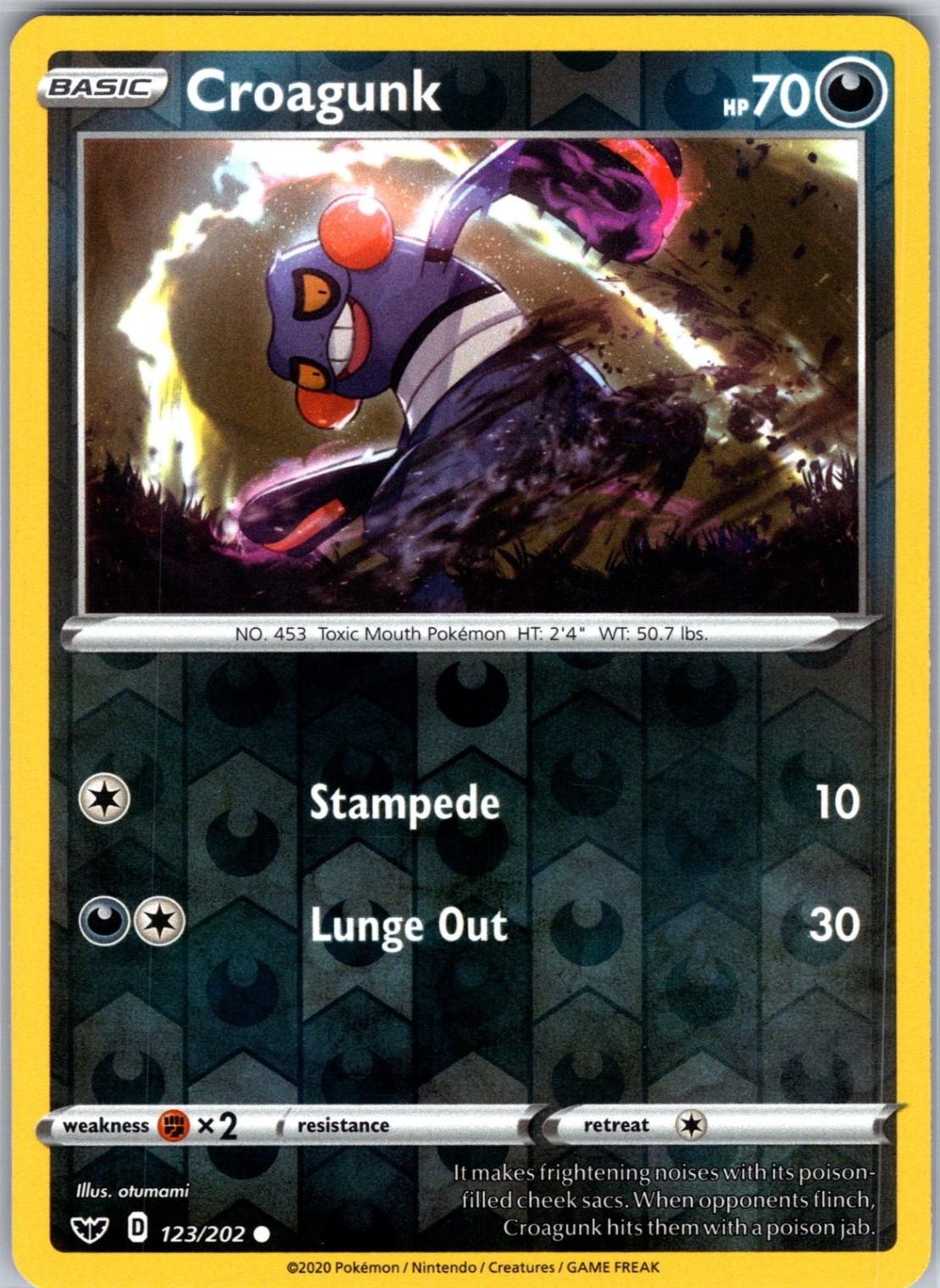 Croagunk 123/202 Common Reverse Holo Card Sword & Shield Base Set Pokemon TCG NM