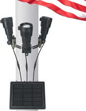 Flag Pole Light - Solar Powered 3 Super-Spotlights PC Crystal LED, IP65 Waterpro