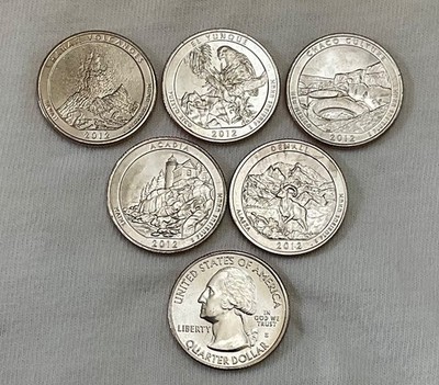 2012 S AMERICA THE BEAUTY QUARTER SET OF 5 COINS - BU FROM MINT ROLL
