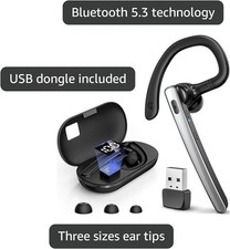 Wireless Bluetooth 5.3 Ear-hook Headset Sp1 USB Dongle HD Mic Black
