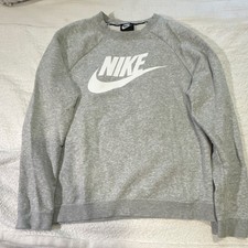 Nike Gray Crew Neck Pullover Sweater Logo Women s Long Sleeve Size L