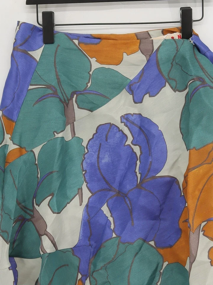 Falda midi para mujer Marni UK 12 multi floral seda con lino midi línea A Foto 3 de 4