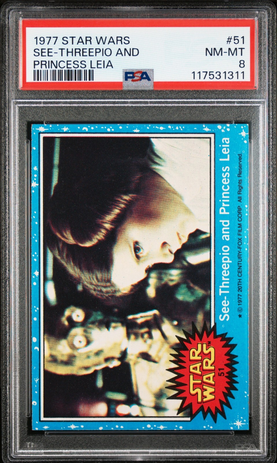 1977 Topps Star Wars #51 See-Threepio and Princess Leia Series 1 Blue PSA 8