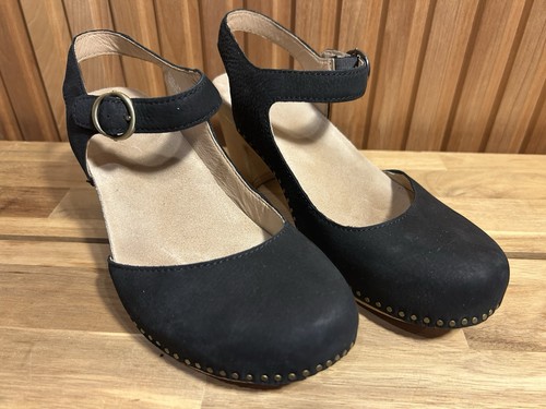 Dansko Women’s Taytum Black Suede Platform Mary Jane Ankle Strap, Studded, 7.5