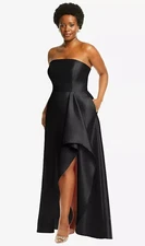 Alfred Sung Gown Dress Womens Size 14 Regular Black Satin Strapless Pockets D832
