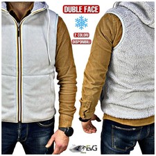 SMANICATO PILE DUBLE FACE GILET FELPA GIUBBINO NERO GRIGIO IMBOTTITO INVERNALE