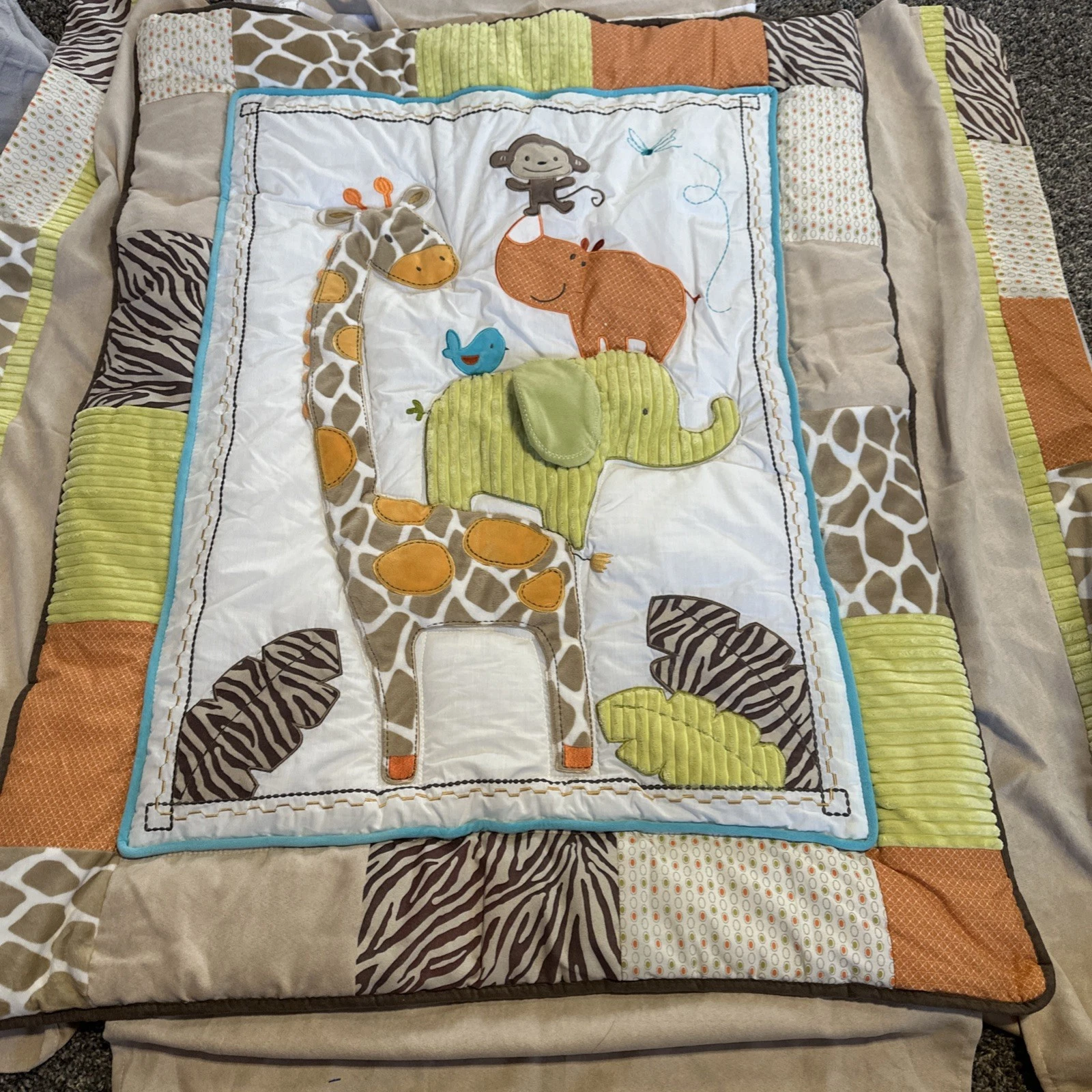Carter’s Jungle Animals Crib Comforter And Bed Skirt Set Giraffe Monkey Rhino