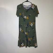 Old Navy Olive Green Floral Midi Dress Size Medium
