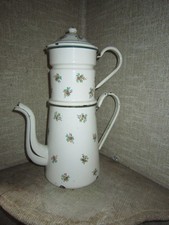 ANCIENNE FINE CAFETIERE EMAILLEE RICHE DECOR DE FLEURS