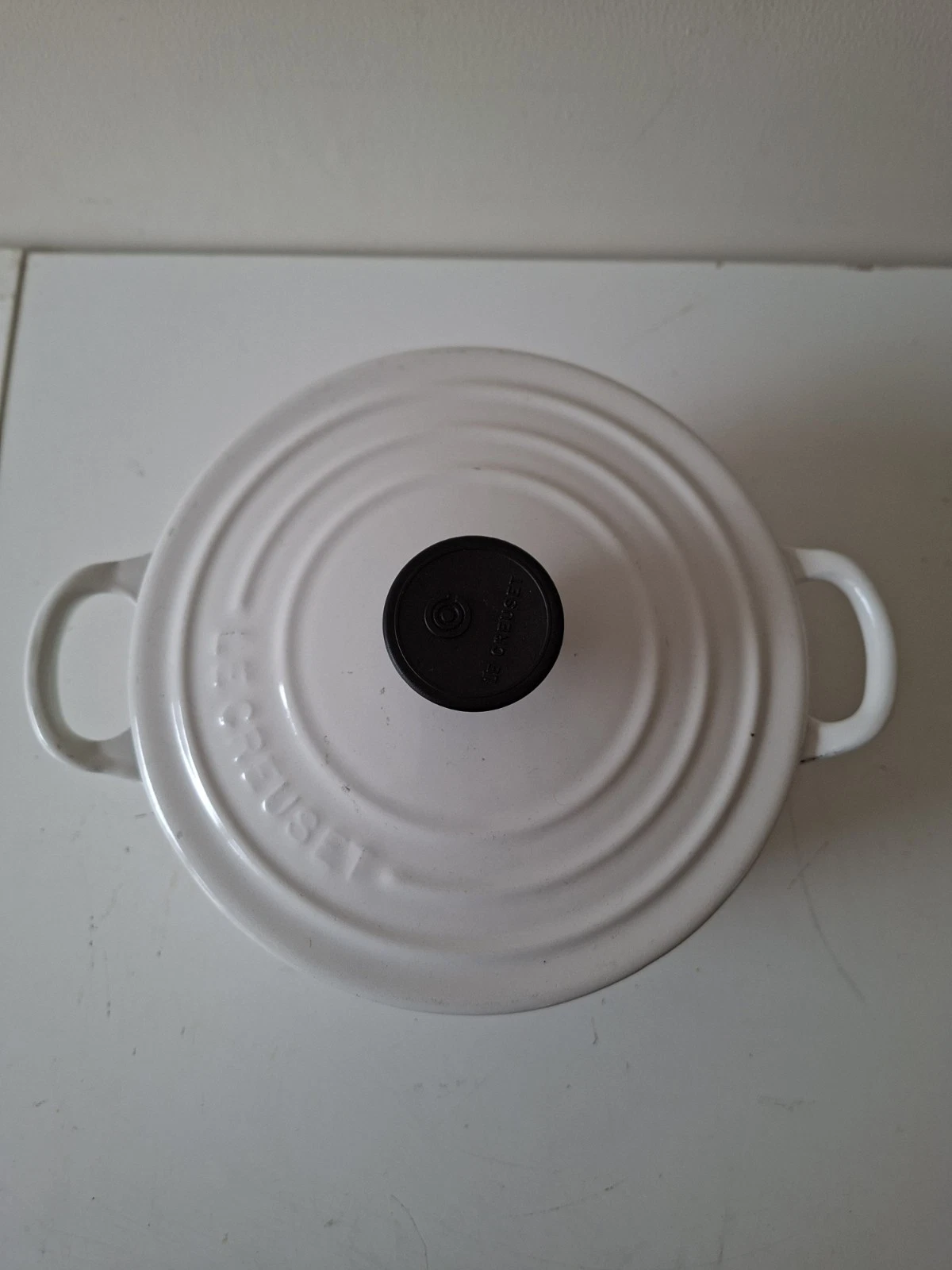 Le Creuset Cast Iron Casserole Dish 18cm White Round Dutch Oven Used