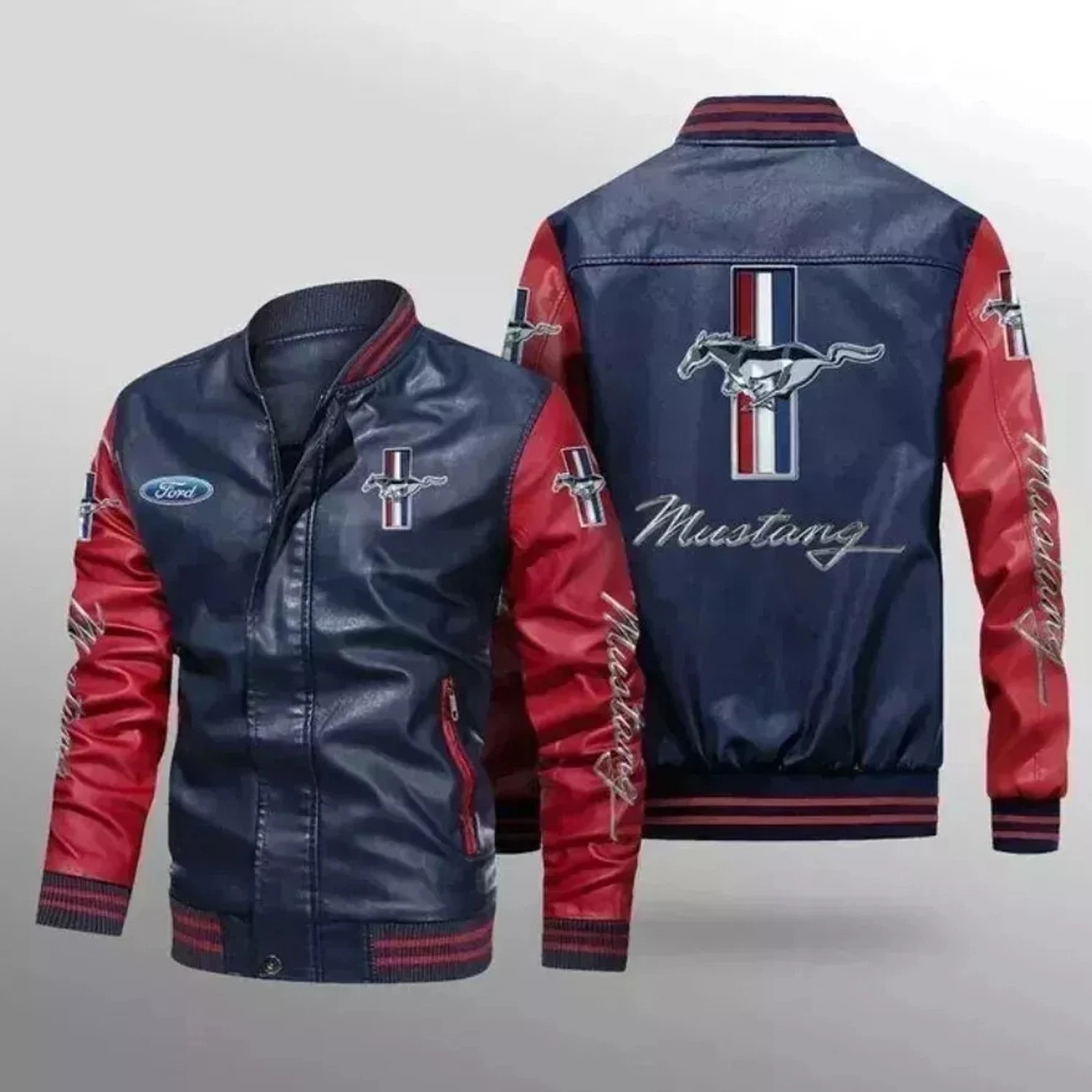 Men's Ford Mustang Logo Leather Bomber Jacket | Retro Motorcycle style jacket
Opens in a new window 