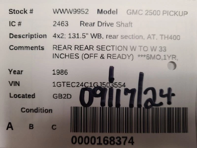 Rear Drive Shaft 2WD Rear Section 8-305 Fits 81-87 CHEVROLET 20 PICKUP 1515492 - Image 4 of 4