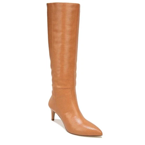 Stivali con tacco Sam Edelman Uma in pelle marrone rame a punta e zip misura 7 5