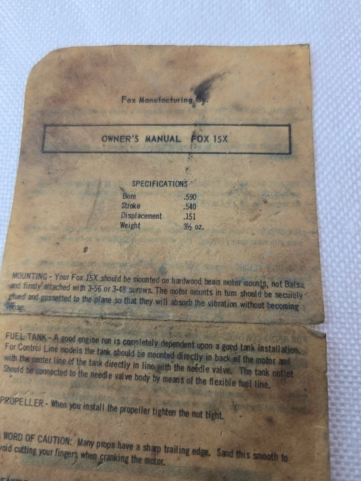 Vintage 15 RC  Model Airplane engine with Engine Diagram  - Image 2 of 4