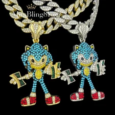 Hip Hop Iced Super Sonic Large CZ Pendant & 15mm Full Iced Cuban Chain Necklace
