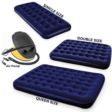 Image of Bestway Single /Double /Queen Inflatable Flocked Air Bed Mattress Foot Air Pump