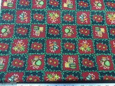 POINSETTIAS, BELLS ORNAMENTS BY VIP CRANSTON 1 1/4 YARDS