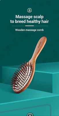Hair Brush Nature Wooden Anti-Static Detangle Brush Hair Scalp Massage Comb