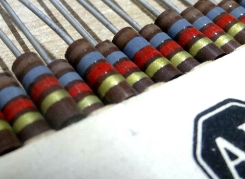 10x 1k8 ohm 1/2W carbon composition resistor Allen Bradley EB1825 0.5W 182 1.8k - Picture 2 of 3