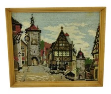VTG Framed Needlepoint Cityscapes Rothenburg Germany 1970s 