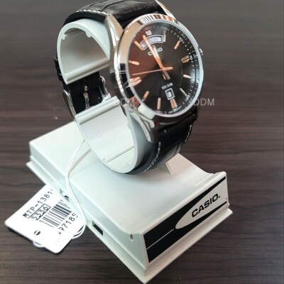 MTP-1381L-1A Analog Leather Strap Black Quartz Men Watch | eBay