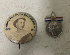 Vintage 1953 Queen Elizibethh Coronation Button, Australian Royal Visit Pin 1954