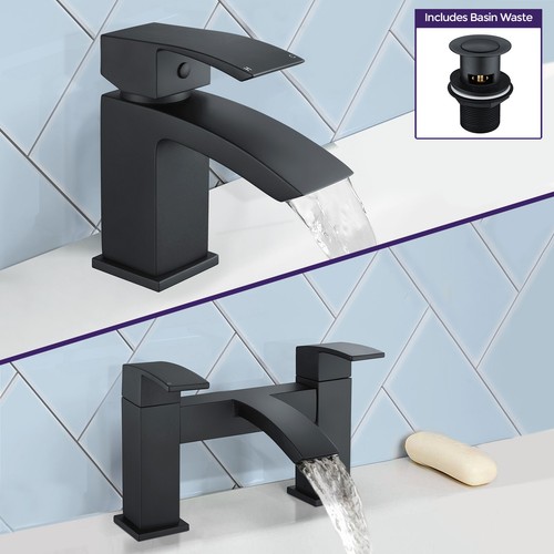 Arke Bathroom Black Matt Sink Basin Mono Mixer Bath Filler Shower Brass Tap - Picture 43 of 58