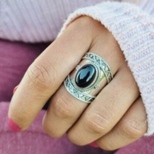 Black Onyx Gemstone 925 Sterling Silver Boho Jewelry Valentine Ring Gift C-491