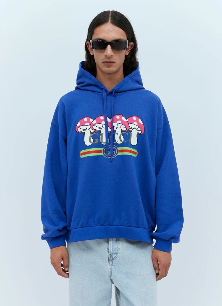 Felpa con cappuccio Gucci stampa logo funghi viola tg XXXL nuova autentica