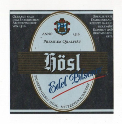 Deutschland - Bieretikett - Privatbrauerei Hosl, Mitterteich - Hosl Edel Pilsener