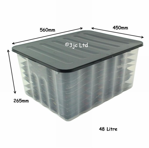 British Made Budget Plastic Storage Box Boxes Clear With Black Lids SIZE CHOICE - Picture 2 of 15