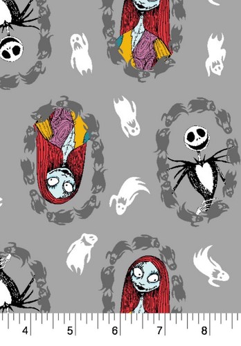HALLOWEEN NIGHTMARE BEFORE CHRISTMAS BADGES COTTON FABRIC F QUARTER 1/2 YD YARD - Picture 4 of 6