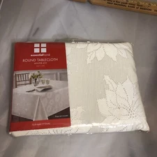 essential home 70” round tablecloth winter joy off white ivory poly blend