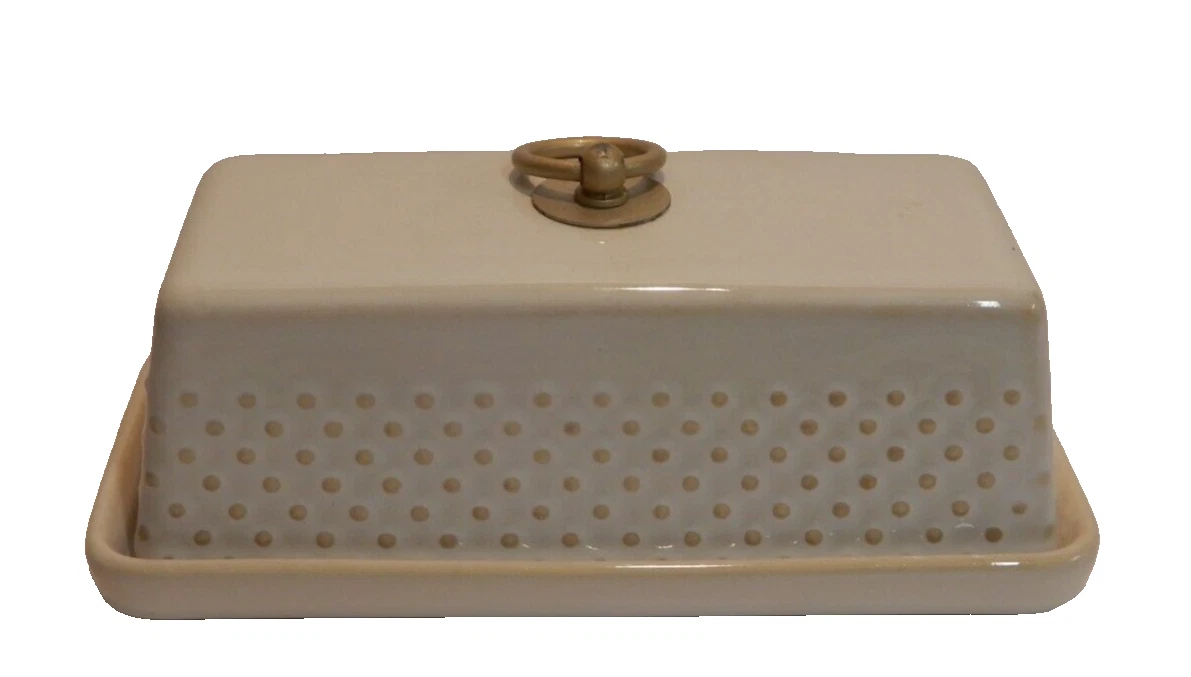 Vintage Better Homes & Garden Butter Dish Keeper w/Metal Ring Lid Dotted Swiss