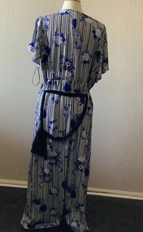 NY коллекции синий черный белый в полоску V шеи макси платье размер 1XP - Изображение 3 из 3