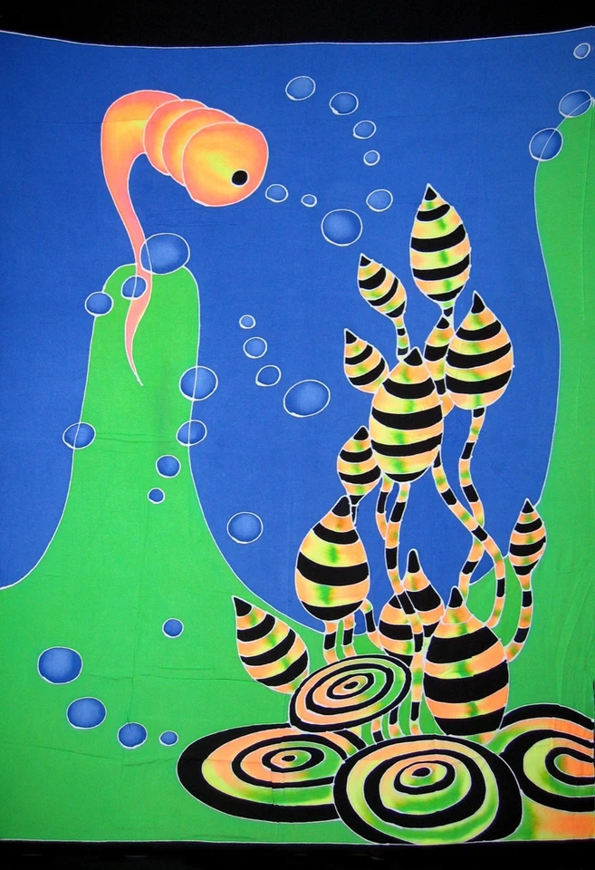 UV Reactive Psychedelic Backdrop Fluorescent Glow Tapestry Wall Hanging Psy Art - Image 3 of 4