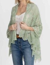 Johnny Was Baez Salacia Boho Kimono Top in Sage Green Kimono Eyelet Size M - EUC