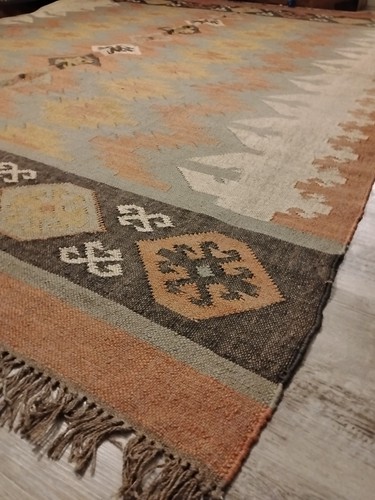 Grandin Road Kilim Rug Ferrara 10x8 Feet Jute Wool Polyester Multicolor