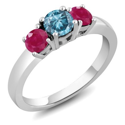 925 Sterling Silver Blue Lab Grown Diamond and Ruby Engagement Ring For Women |