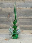 Vintage Murano Italy Green Gold Swirl Glass Christmas Tree 9 Inch