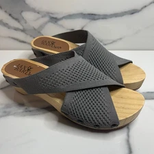 Jax & Bard | Women's Gray Boho Libby Hill Knit & Wood Clog Sandals Sz 38 Sz7.5-8