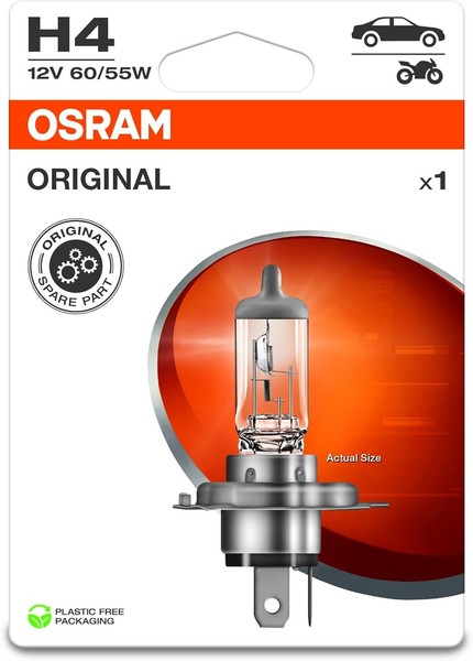 Osram Original H4 12V 60/55W P43T Einzelblister Halogen Scheinwerferlampe Auto-image