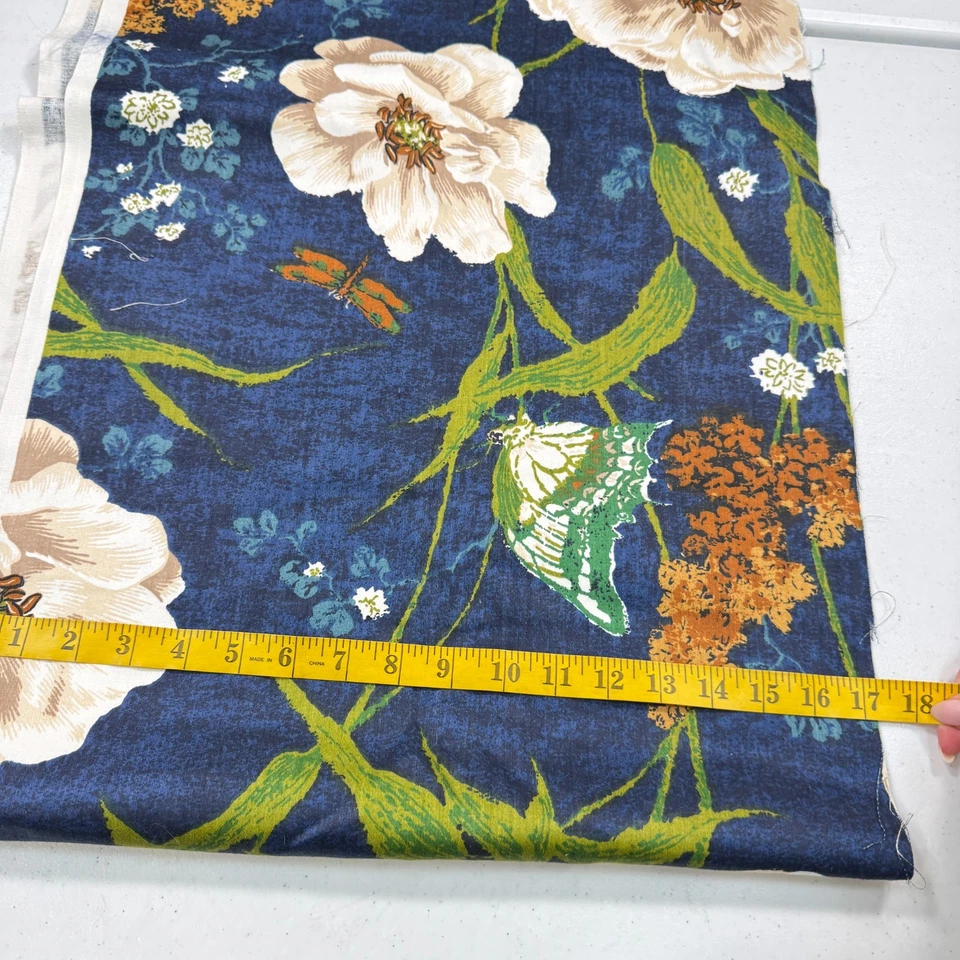 vintage fabric blue large floral quilting cotton 17x130 - Image 3 of 4